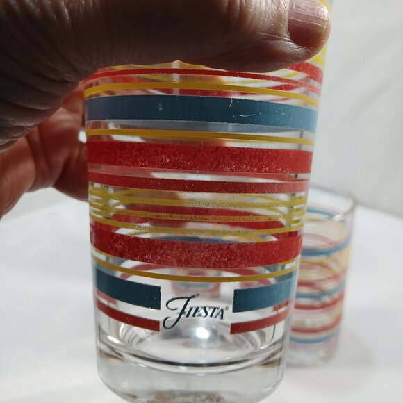 Set Of Five (5) Fiesta Striped Beverage Glasses Fiesta Coordinates 12 oz 6” Tall - Picture 2 of 4